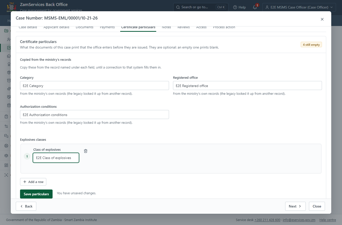 Fill in the certificate particulars (desktop)
