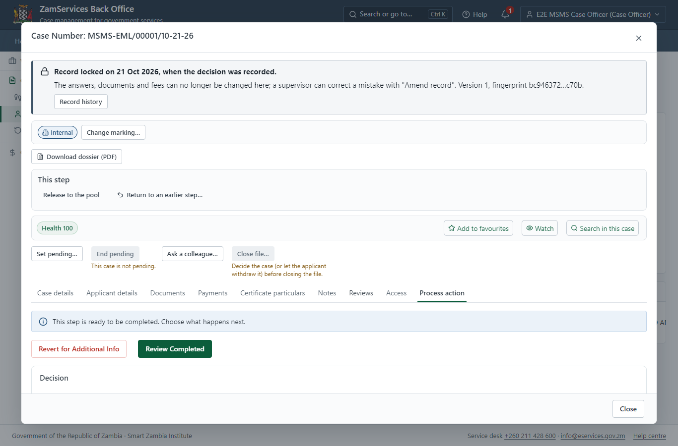 Inspect, Draft Certificate and Conditions, Send for Signature (desktop)