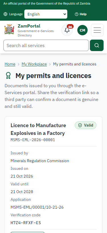 The document in My permits (375 px phone)
