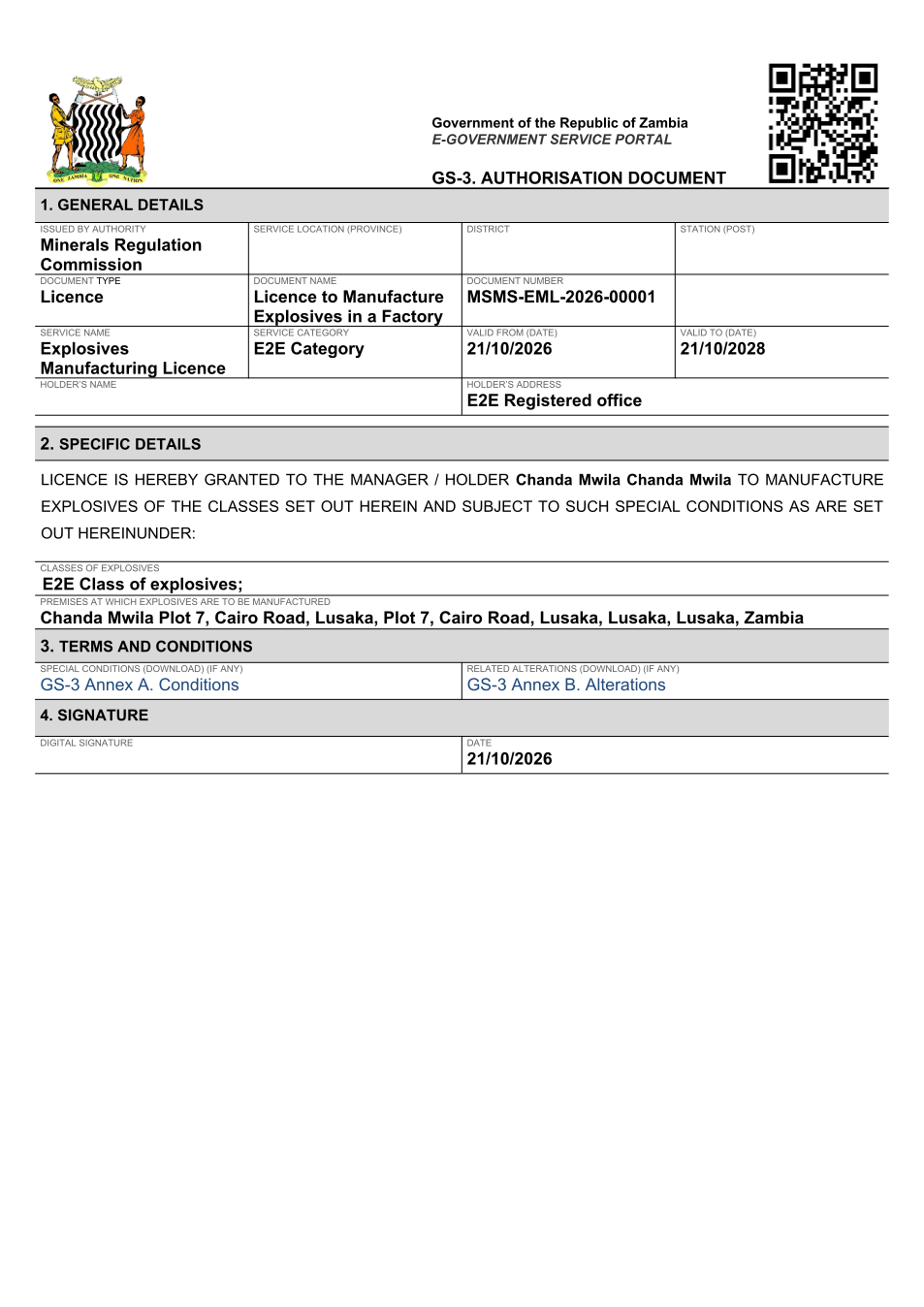 Licence to Manufacture Explosives in a Factory (sealed PDF)