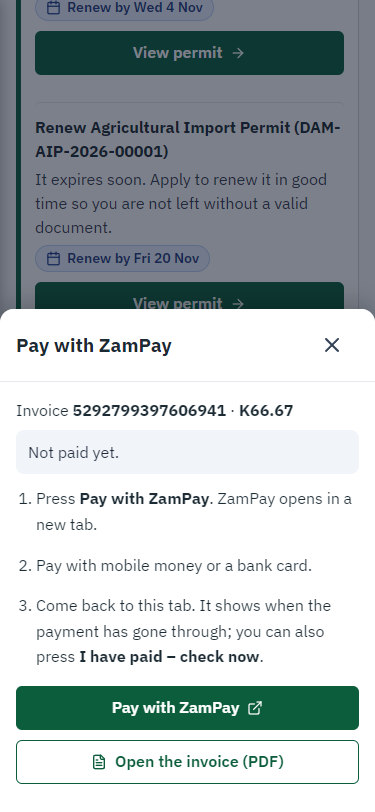 Pay with ZamPay (375 px phone)