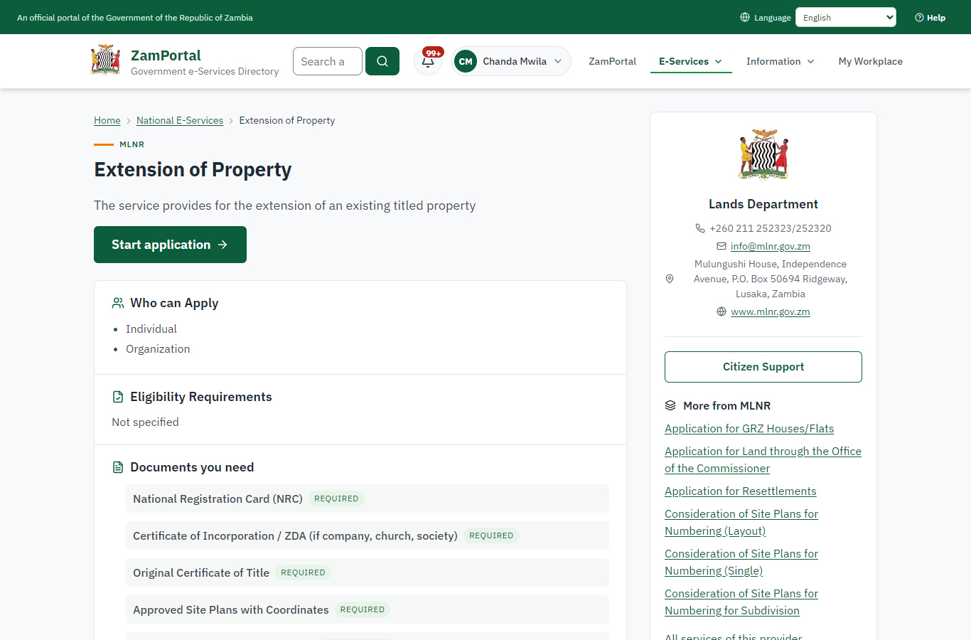 Read the service page (desktop)