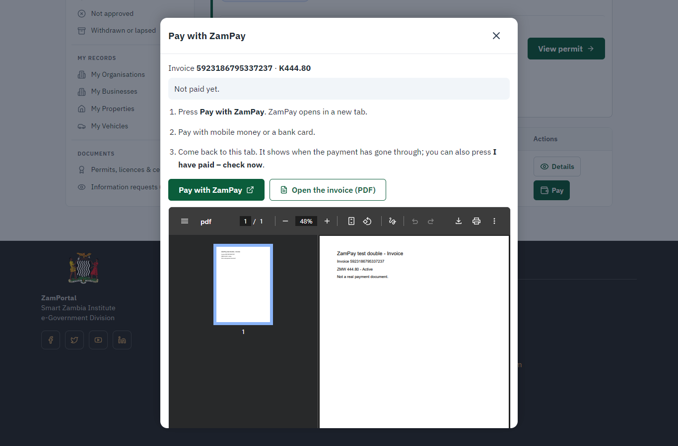 Pay with ZamPay (desktop)