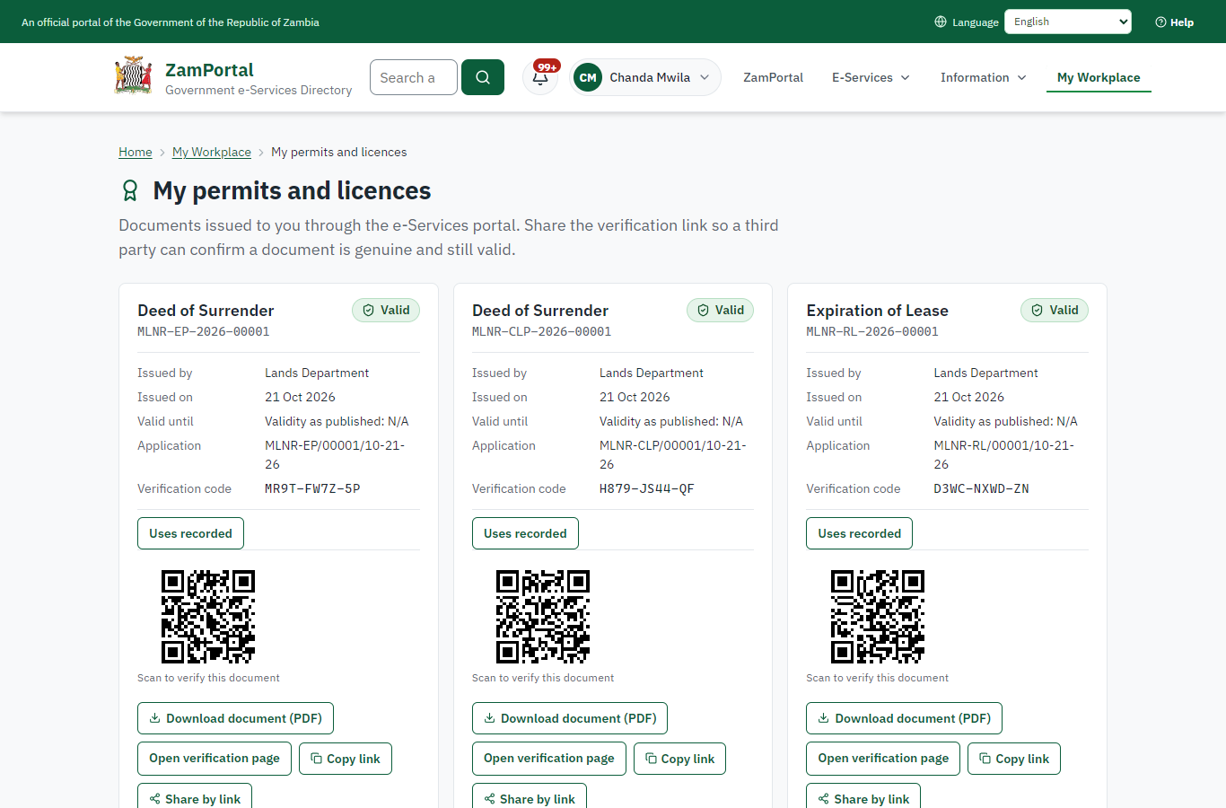 The document in My permits (desktop)