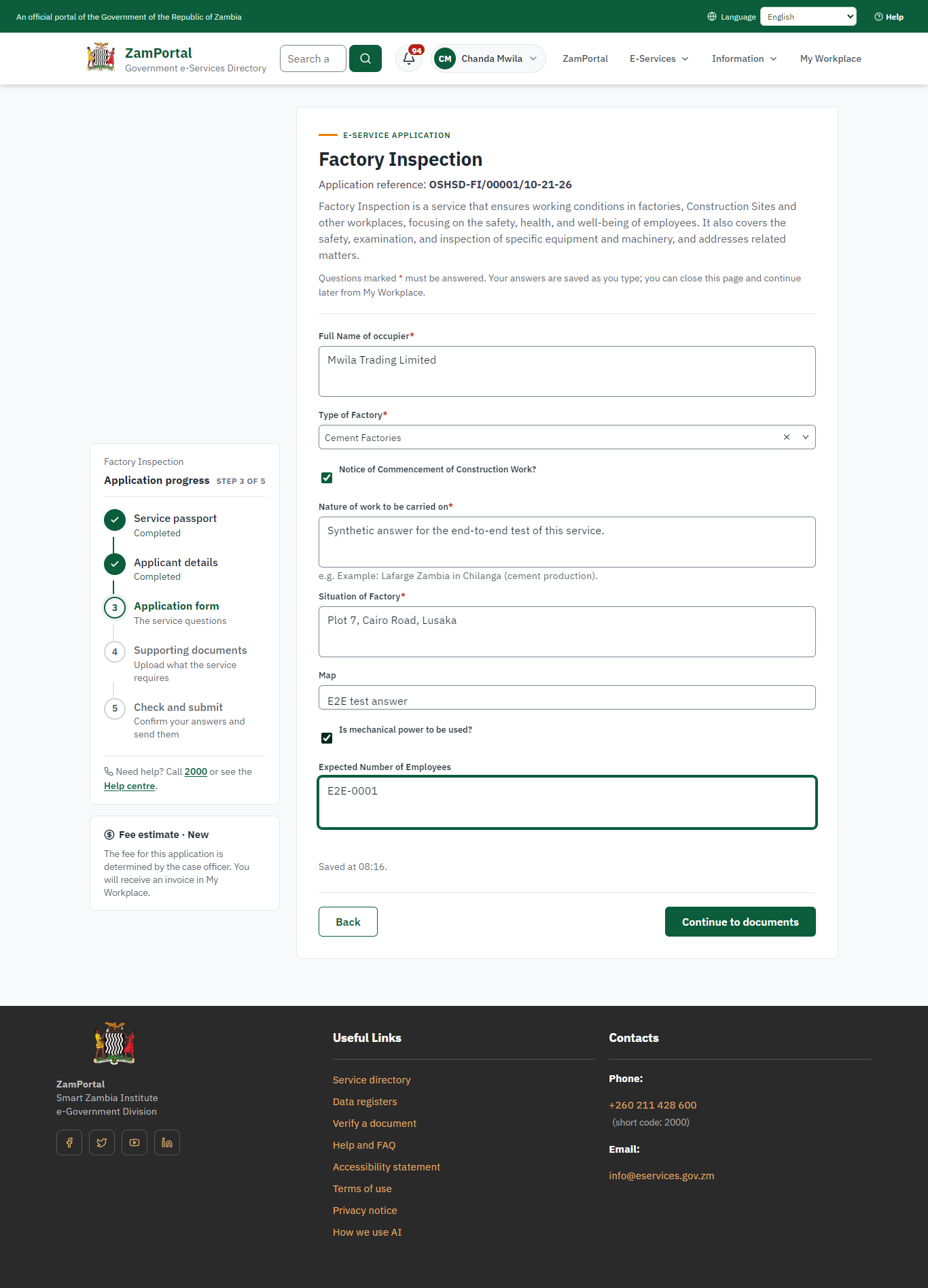 Fill in the application form (desktop)