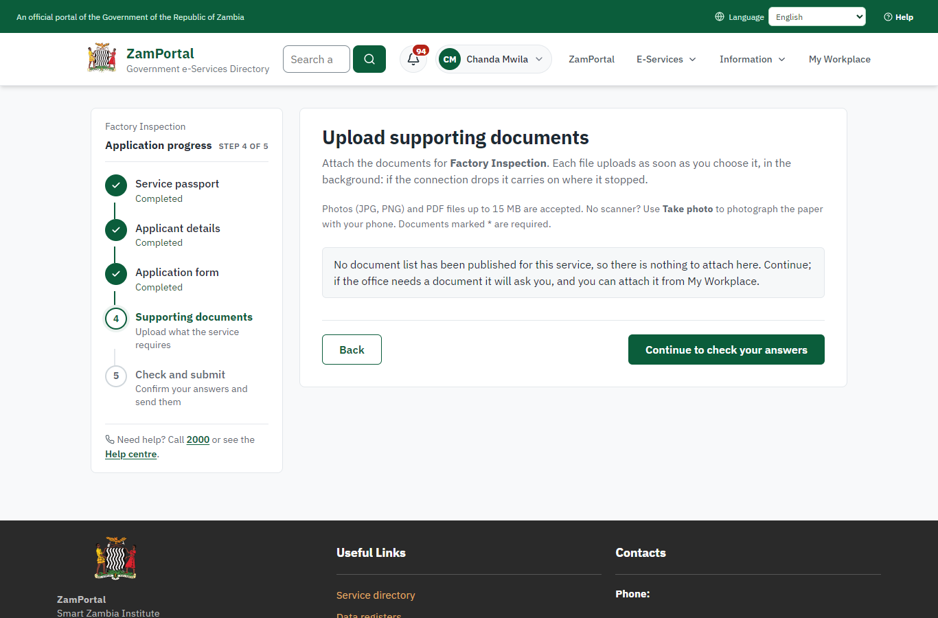 Upload the supporting documents (desktop)