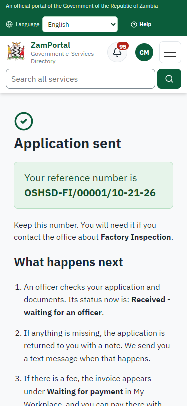 Application sent (375 px phone)