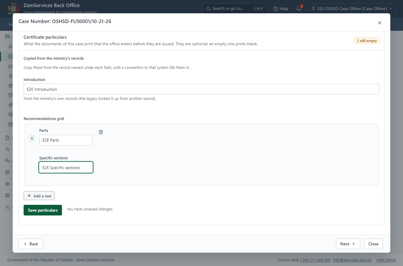 Fill in the certificate particulars (desktop)