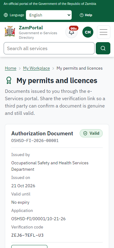 The document in My permits (375 px phone)