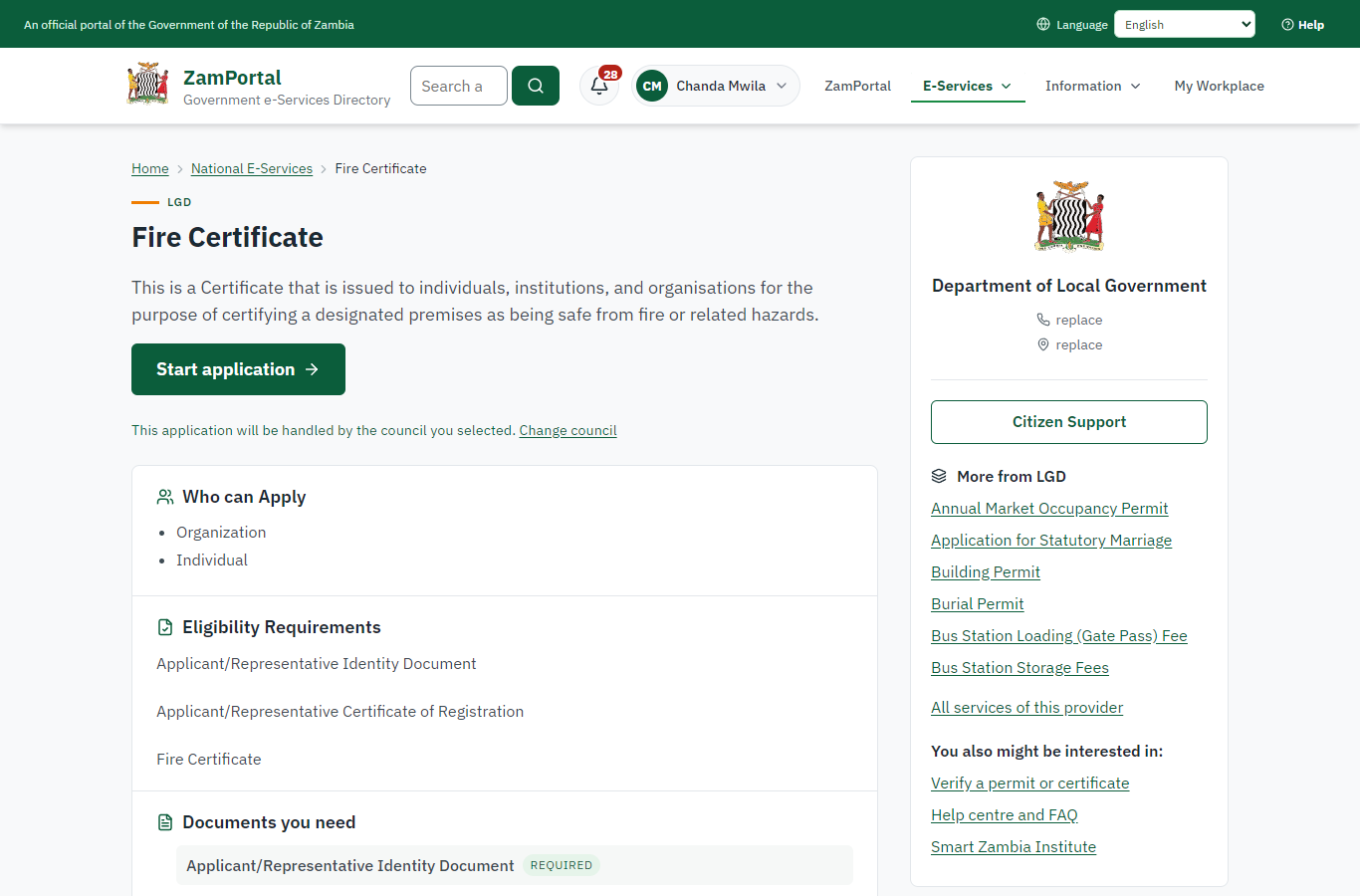 Read the service page (desktop)