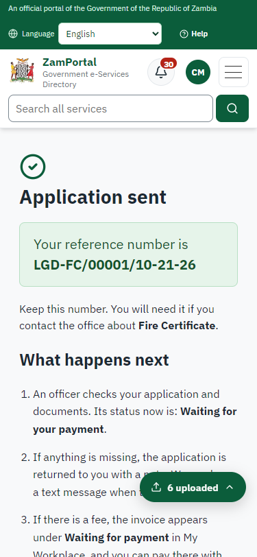Application sent (375 px phone)
