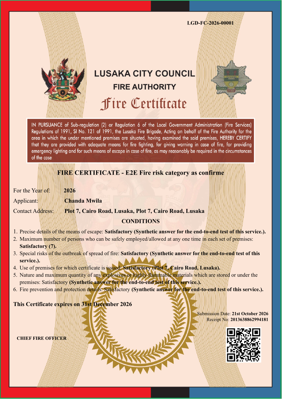 Fire Certificate (sealed PDF)