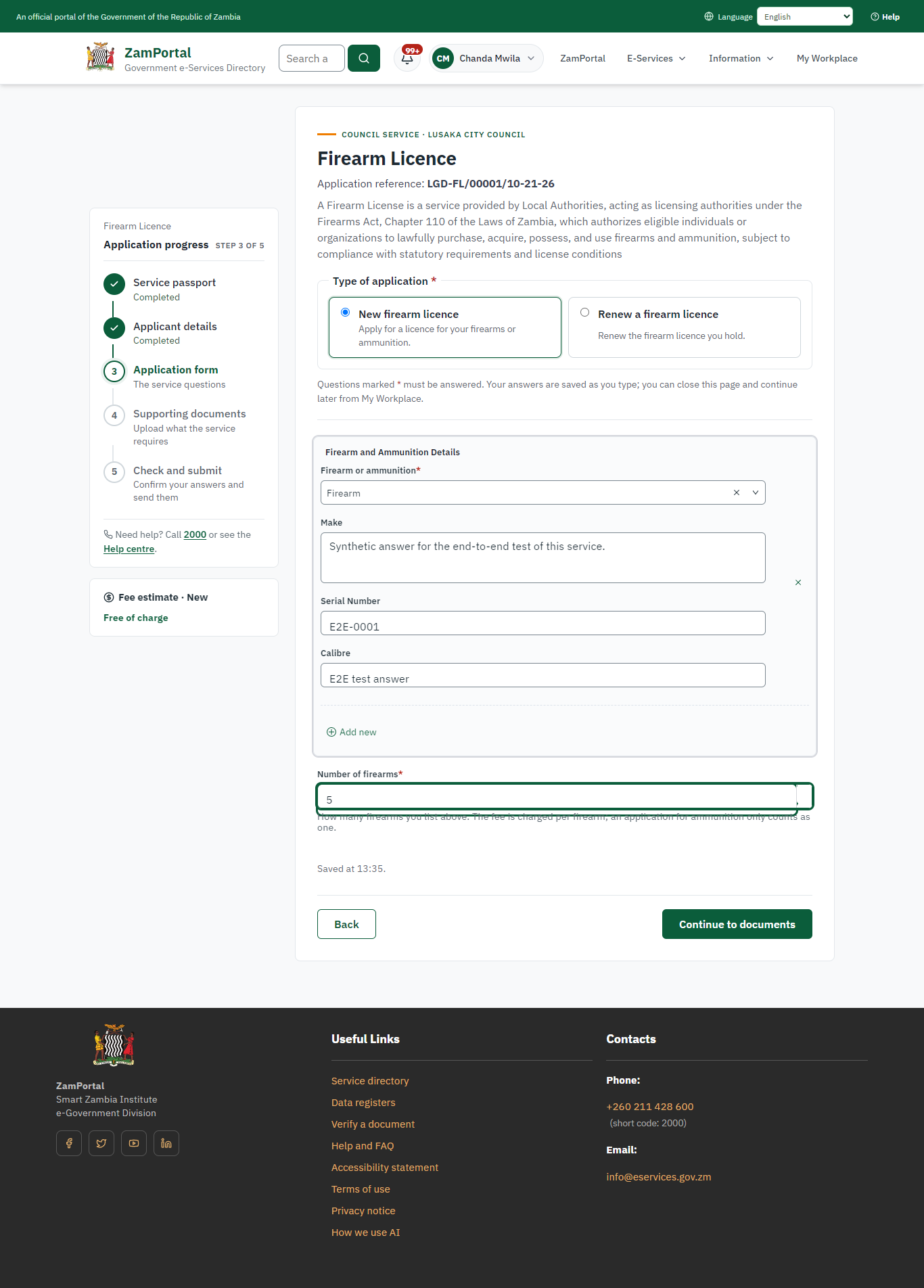 Fill in the application form (desktop)