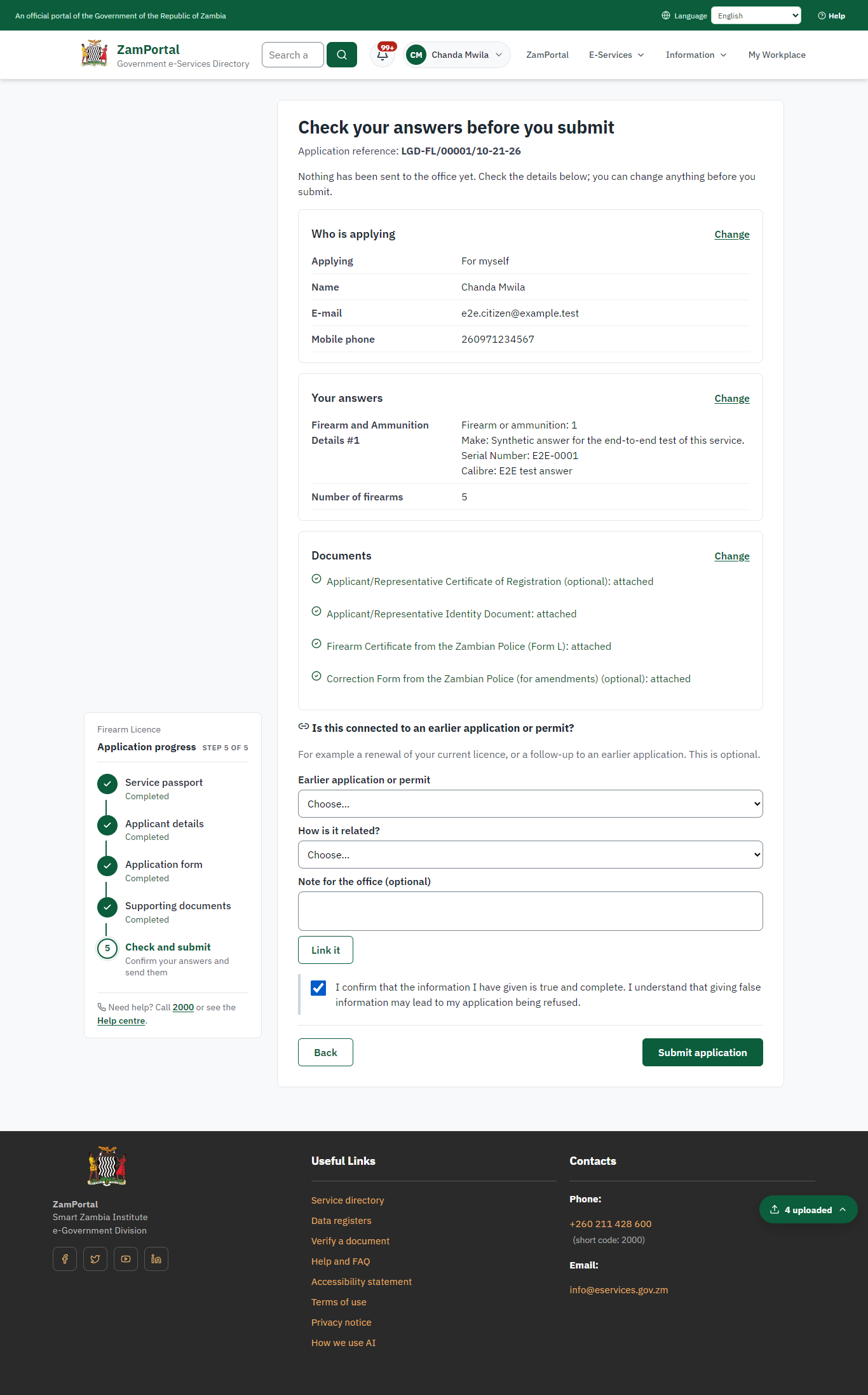 Check the answers and confirm the declaration (desktop)