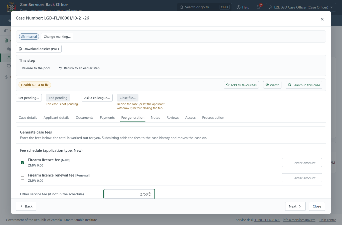 Set the fee and raise the invoice (desktop)