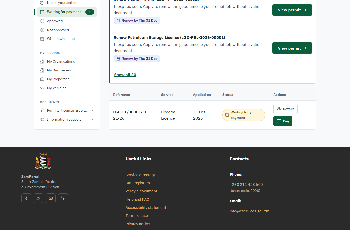 See that the fee is due (desktop)
