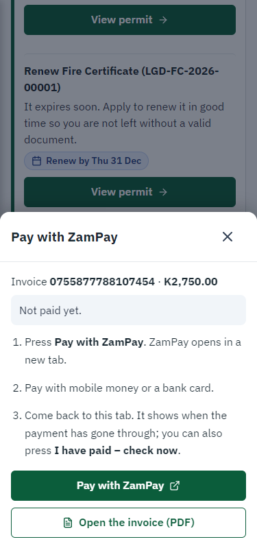 Pay with ZamPay (375 px phone)