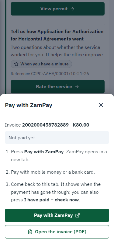 Pay with ZamPay (375 px phone)