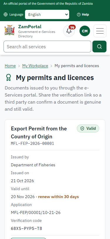 The document in My permits (375 px phone)