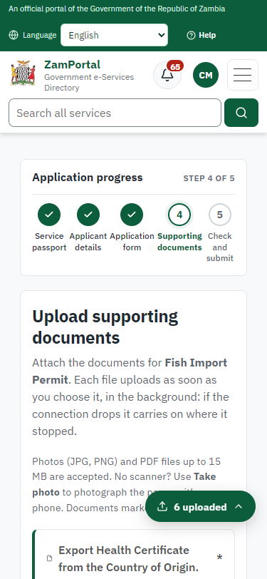 Upload the supporting documents (375 px phone)