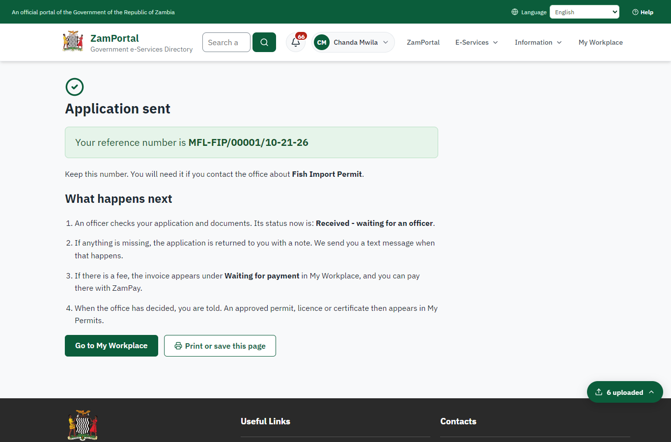 Application sent (desktop)