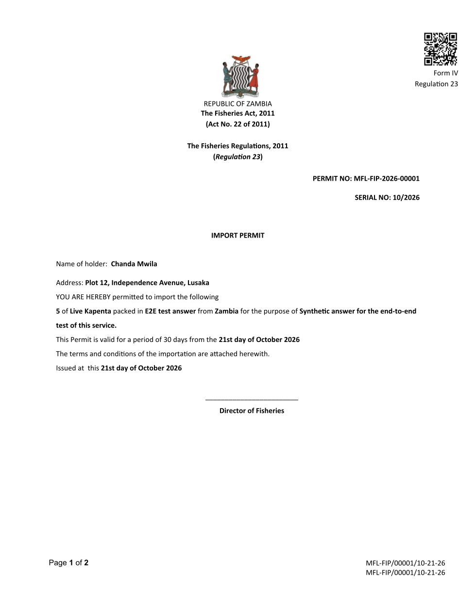 Import Permit from the Destination Country (sealed PDF)