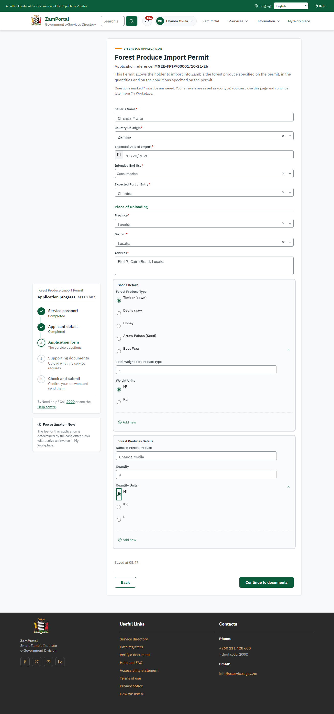 Fill in the application form (desktop)