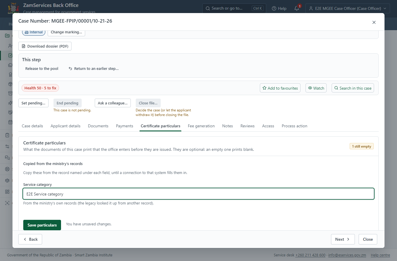 Fill in the certificate particulars (desktop)
