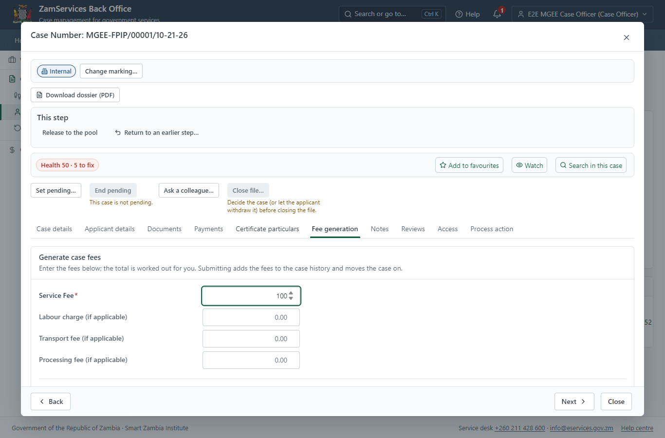 Set the fee and raise the invoice (desktop)