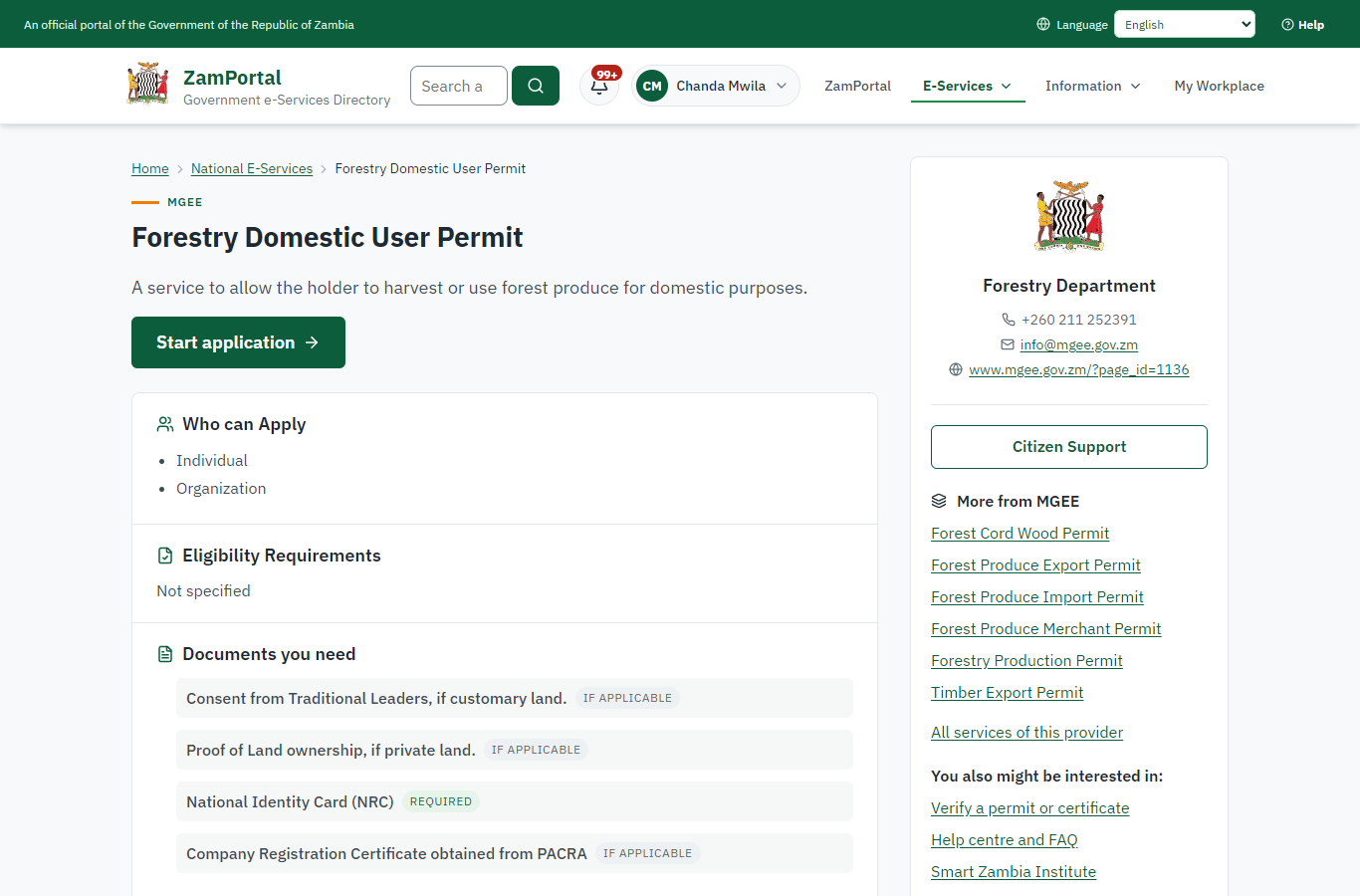 Read the service page (desktop)