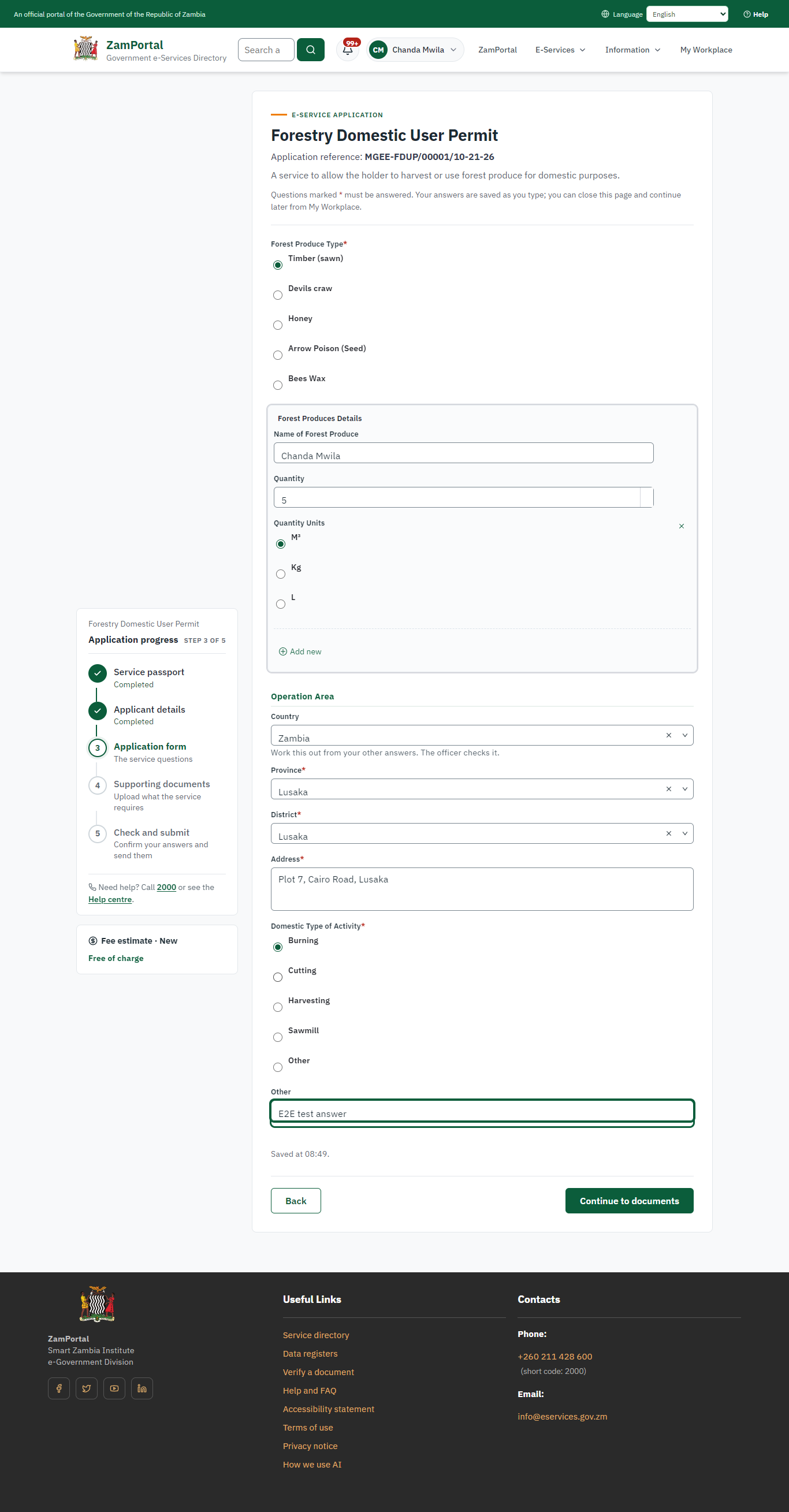 Fill in the application form (desktop)