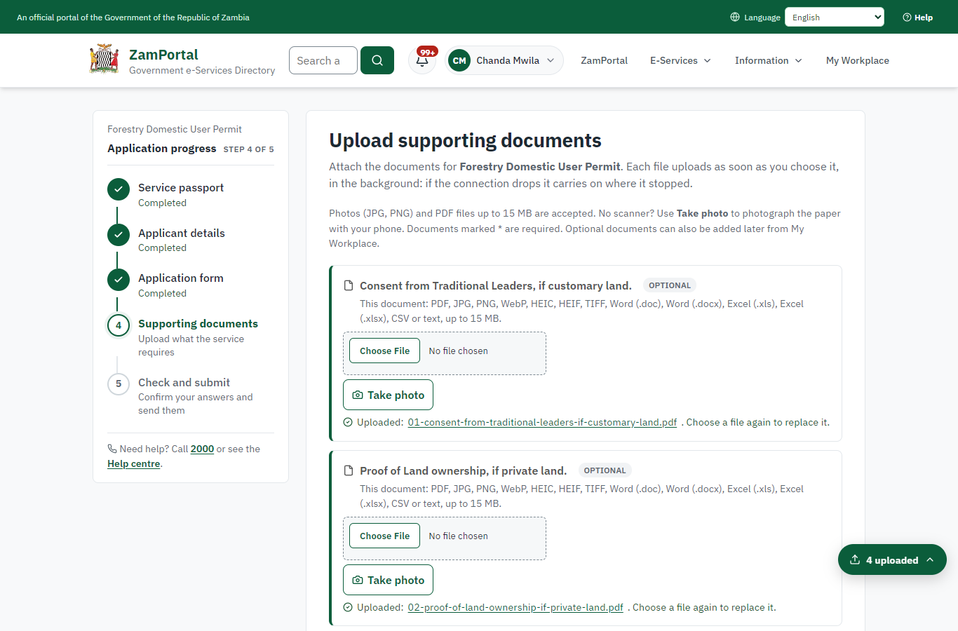 Upload the supporting documents (desktop)