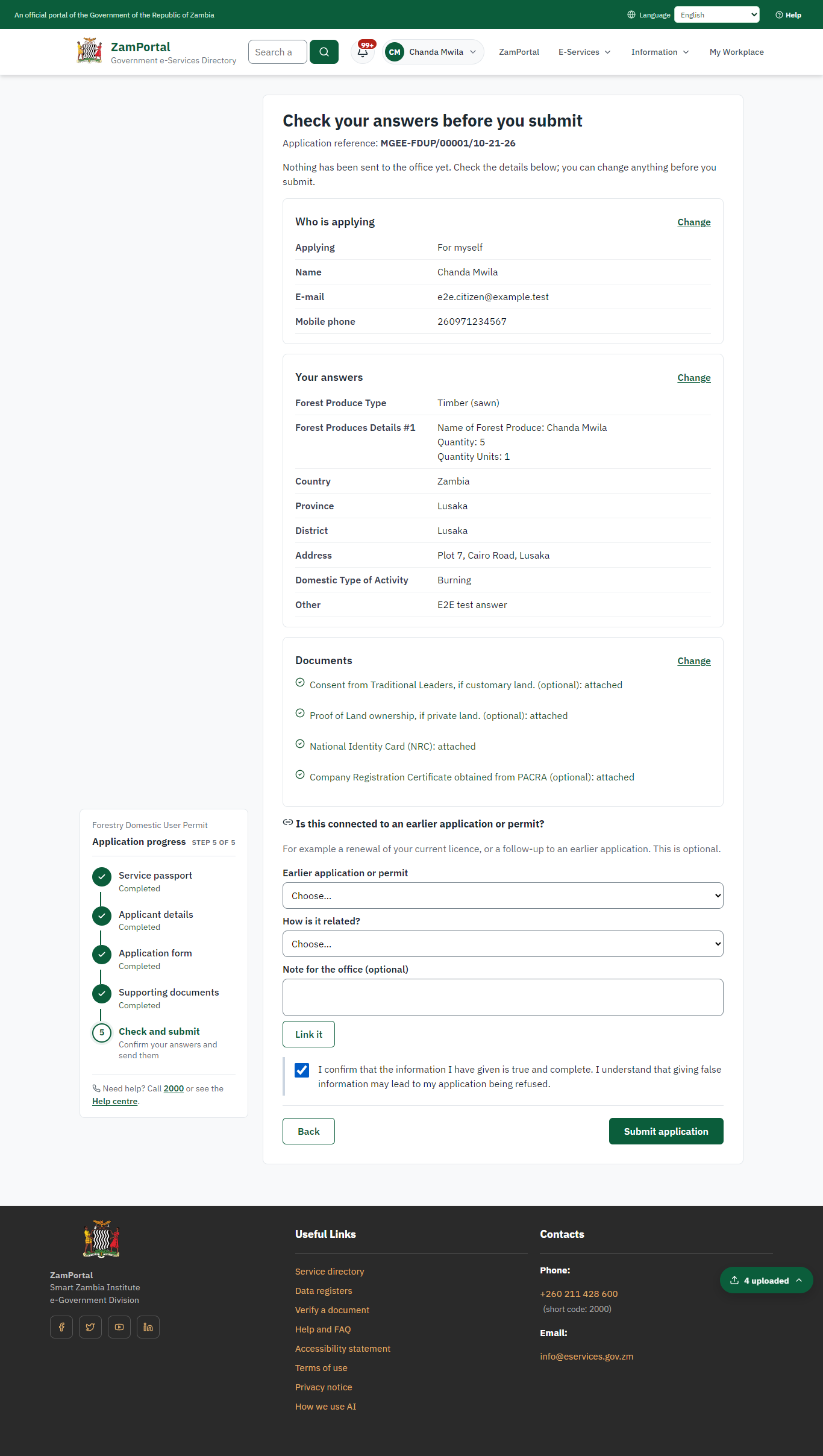 Check the answers and confirm the declaration (desktop)