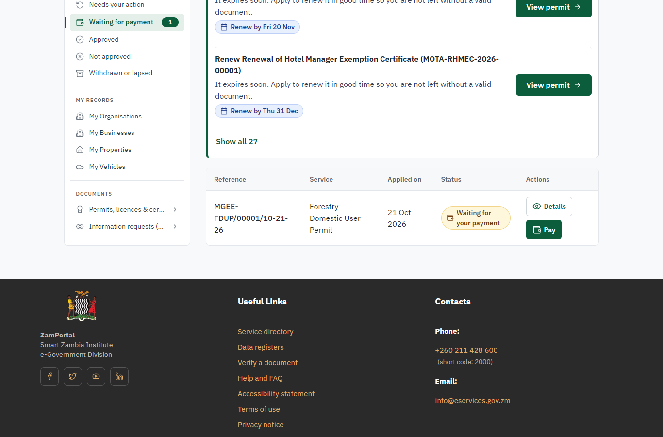 See that the fee is due (desktop)