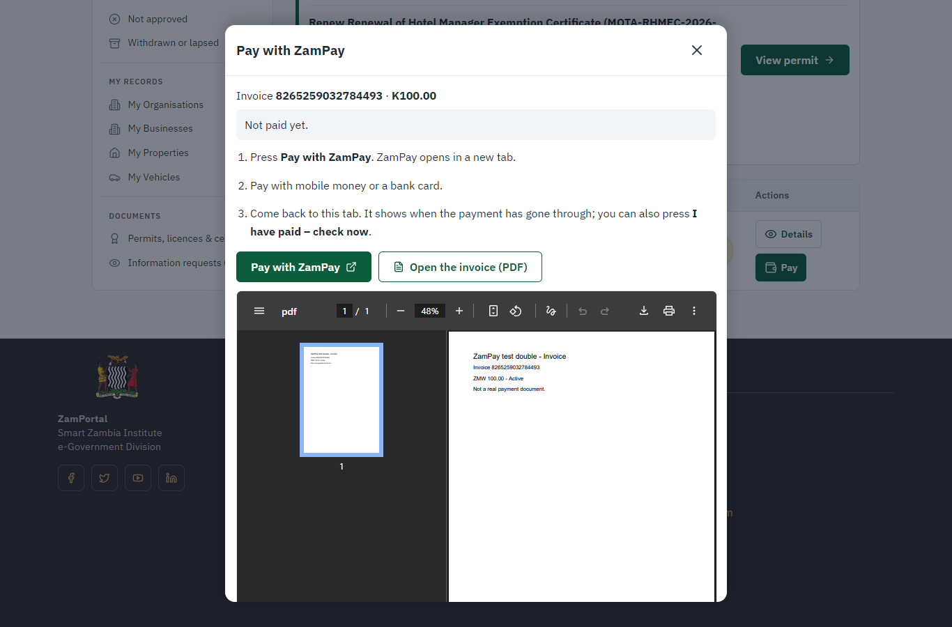 Pay with ZamPay (desktop)