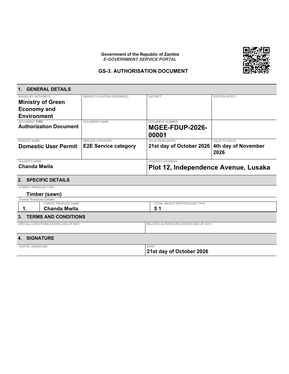 Forestry Domestic User Permit (sealed PDF)
