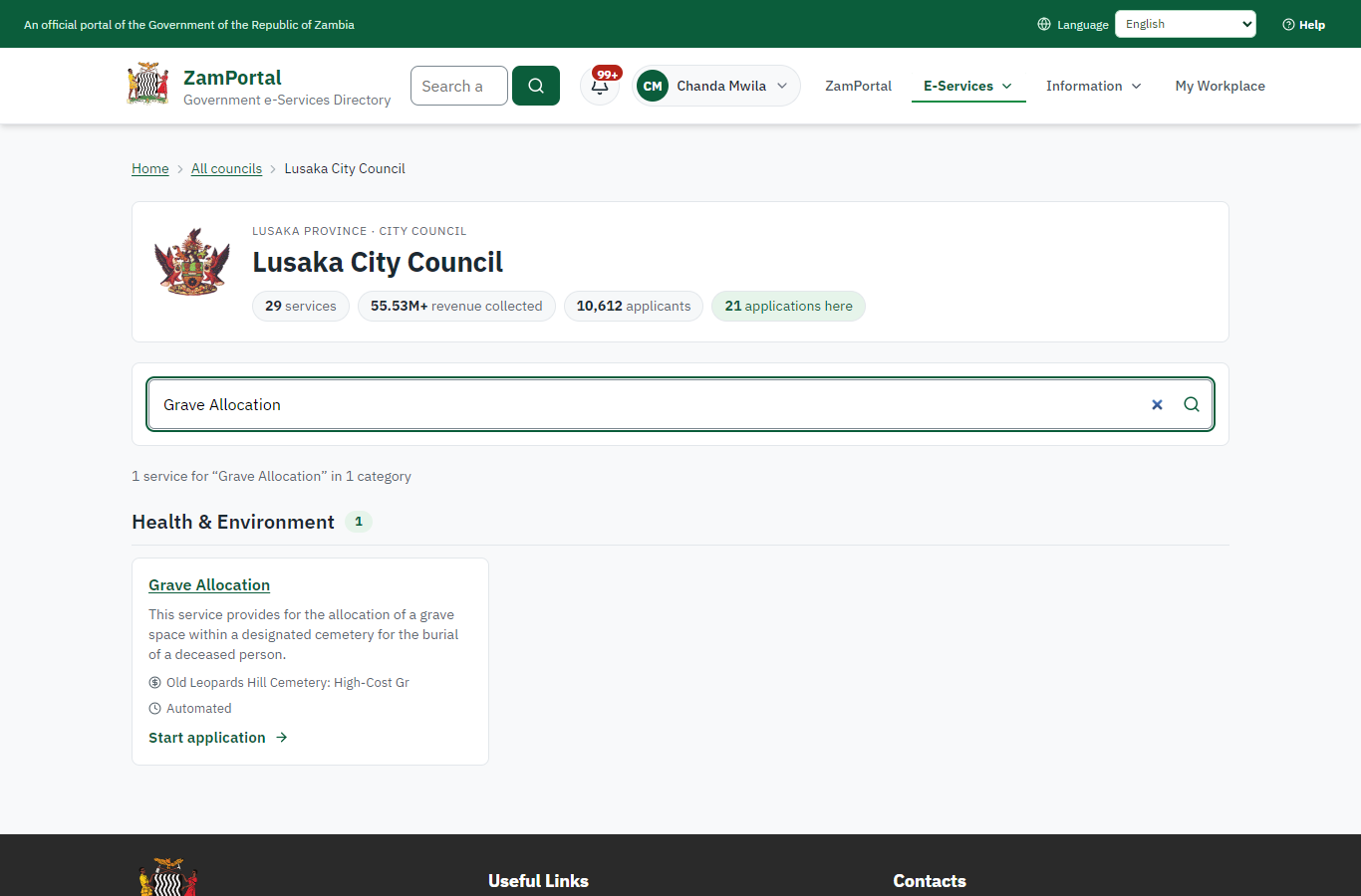 Find the service at the council (desktop)
