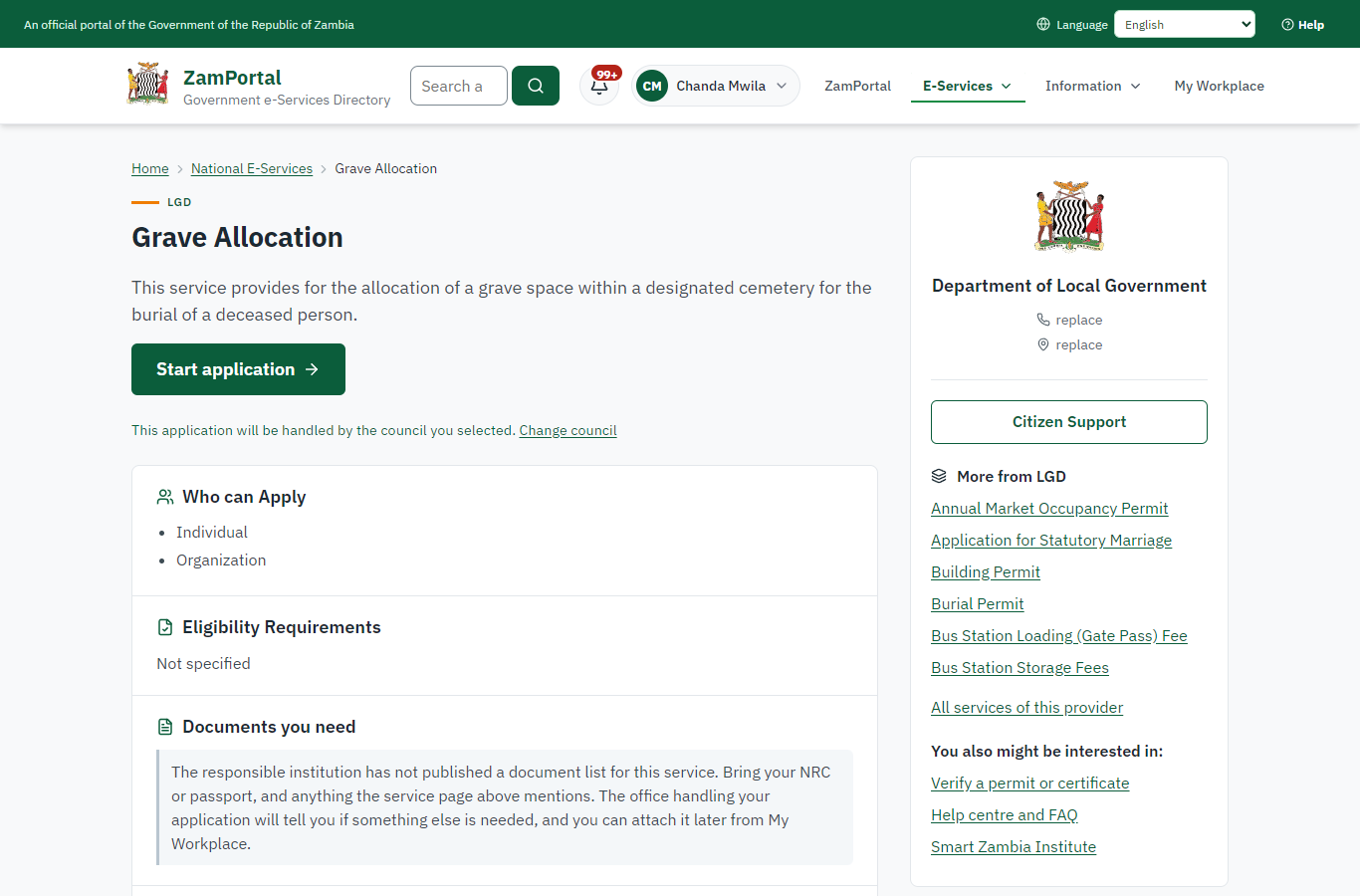 Read the service page (desktop)