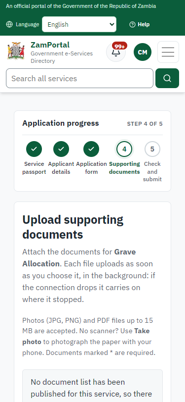 Upload the supporting documents (375 px phone)