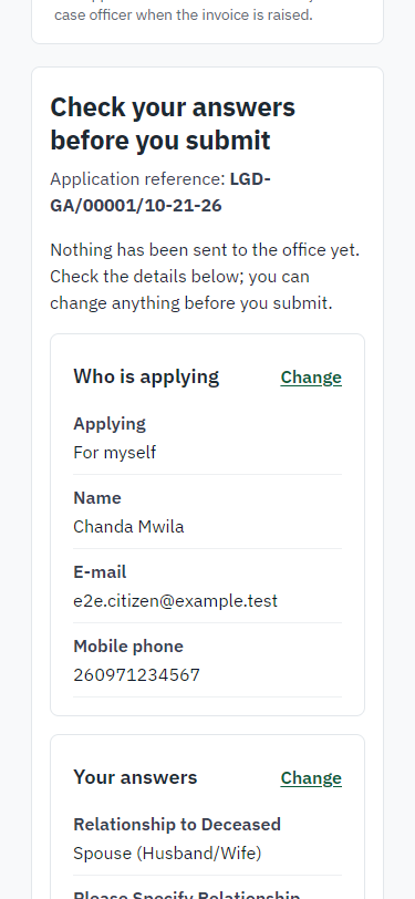 Check the answers and confirm the declaration (375 px phone)