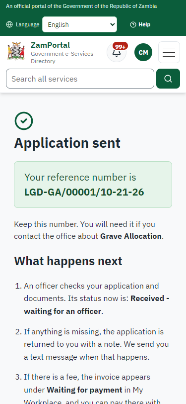 Application sent (375 px phone)