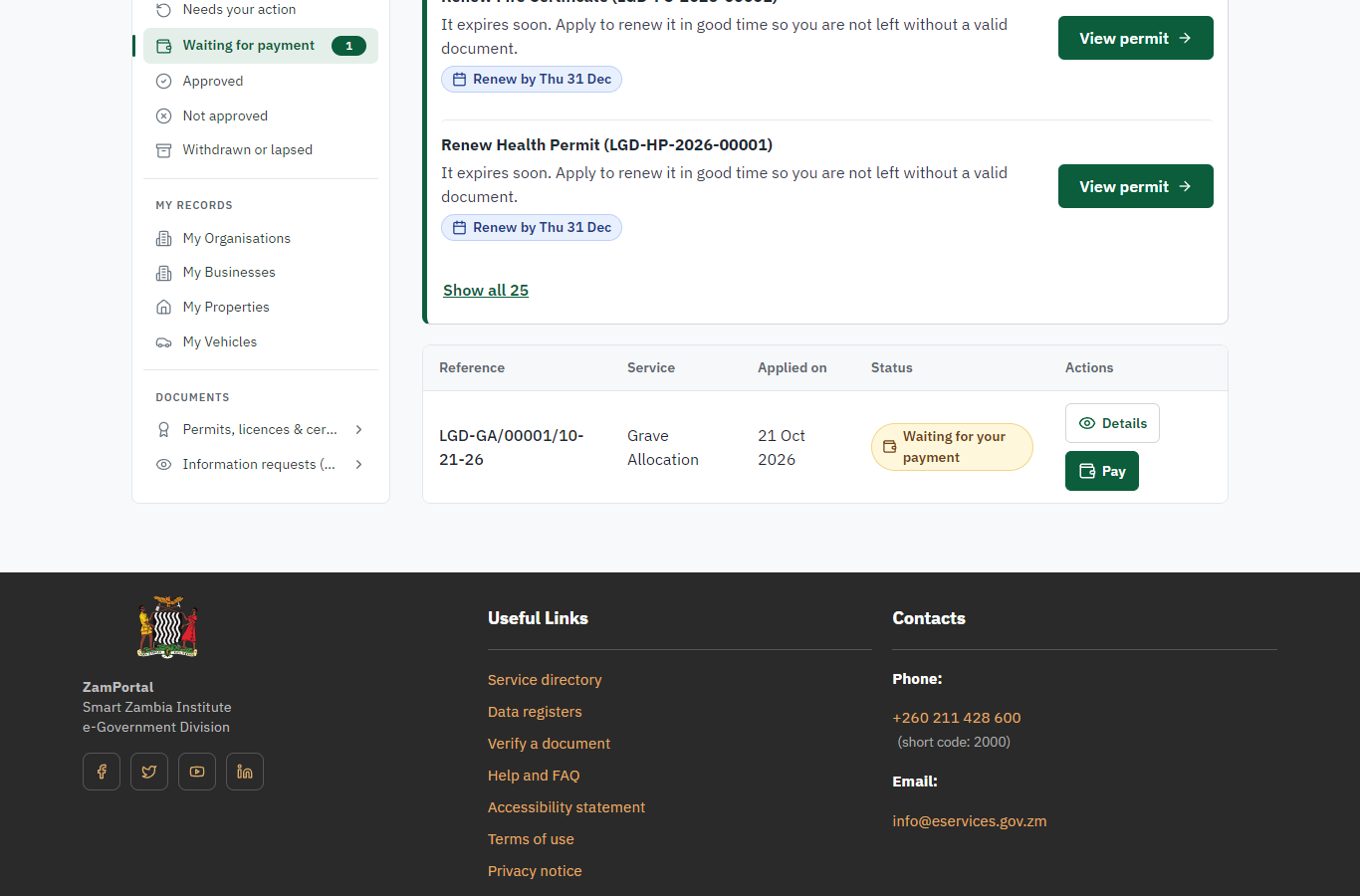 See that the fee is due (desktop)