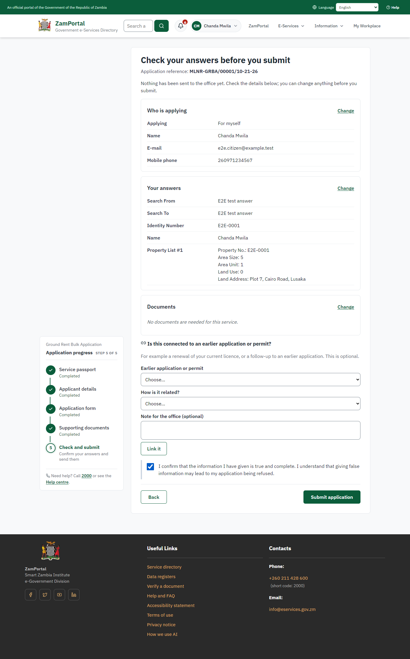 Check the answers and confirm the declaration (desktop)