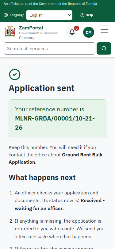 Application sent (375 px phone)