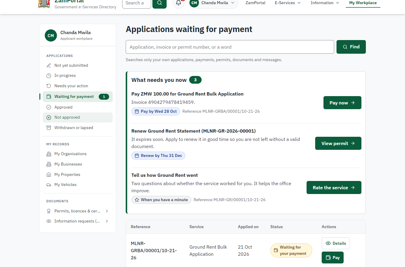 See that the fee is due (desktop)