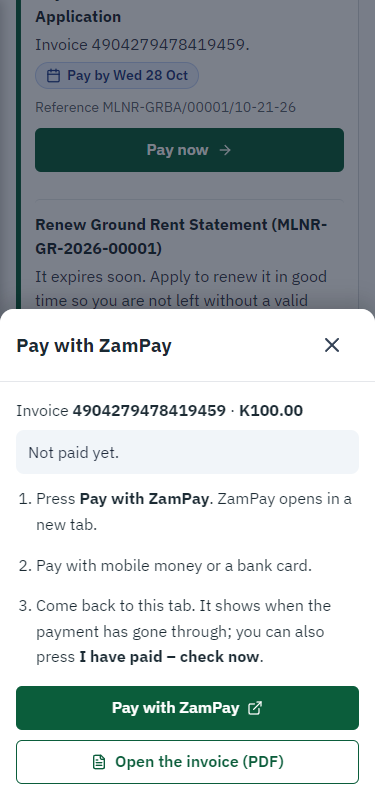 Pay with ZamPay (375 px phone)
