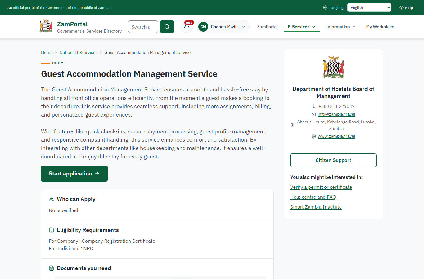 Read the service page (desktop)