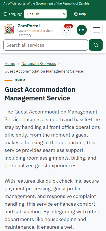 Read the service page (375 px phone)