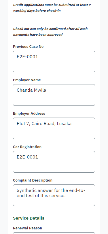 Fill in the application form (375 px phone)