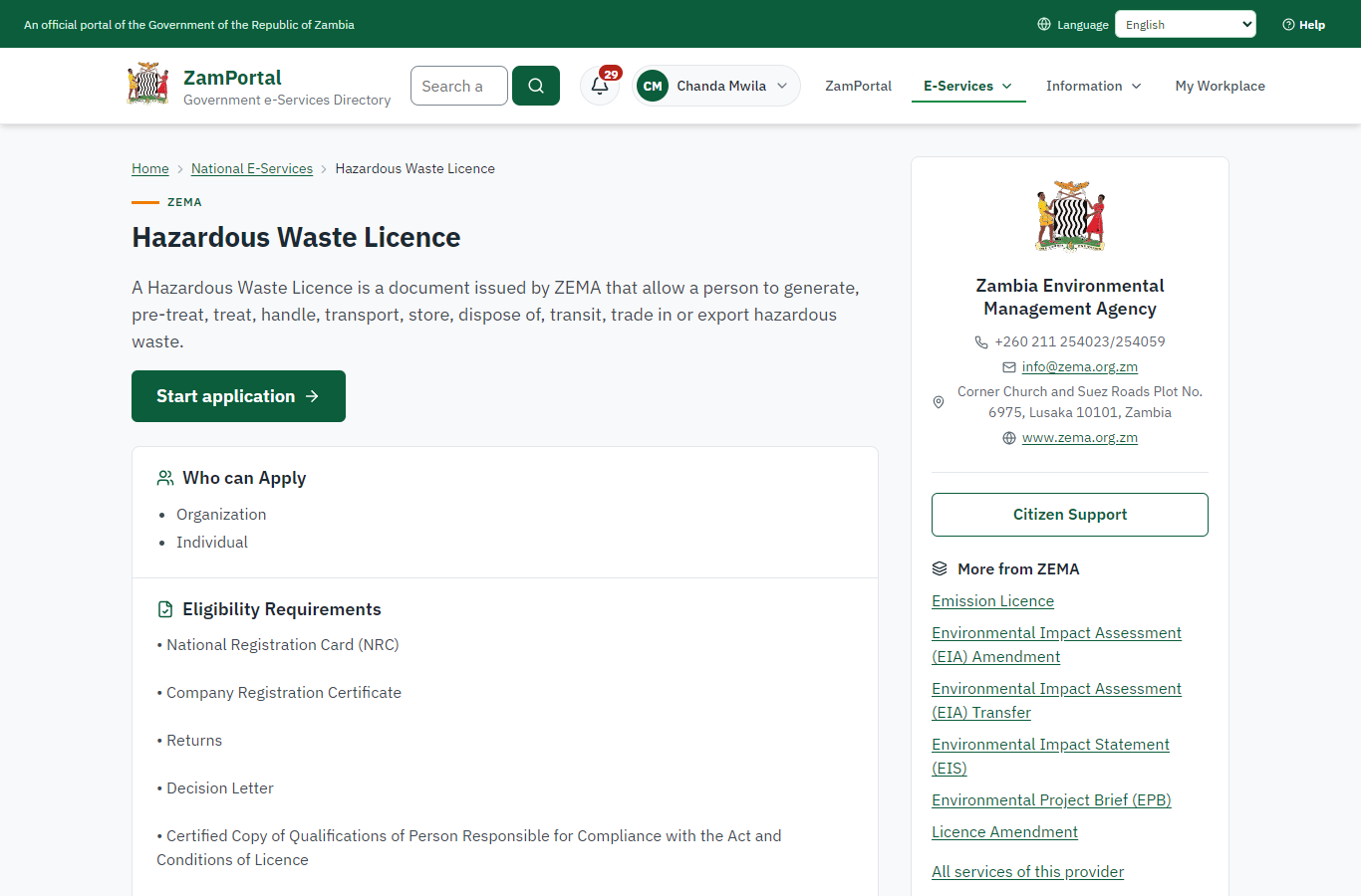 Read the service page (desktop)